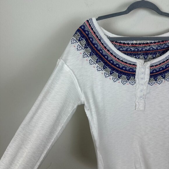 We The Free Fair isle Embroidered Henley L Winter Casual Lounge Soft Stretch - Picture 3 of 10